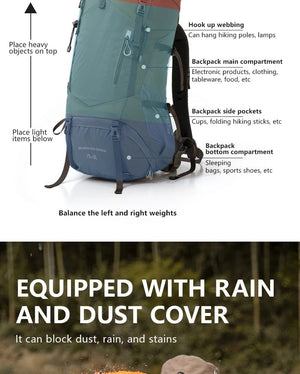 Sac à dos de trekking 1,58 kg avec housse de pluie 70L "BISINNA - B042" - Planète Rando