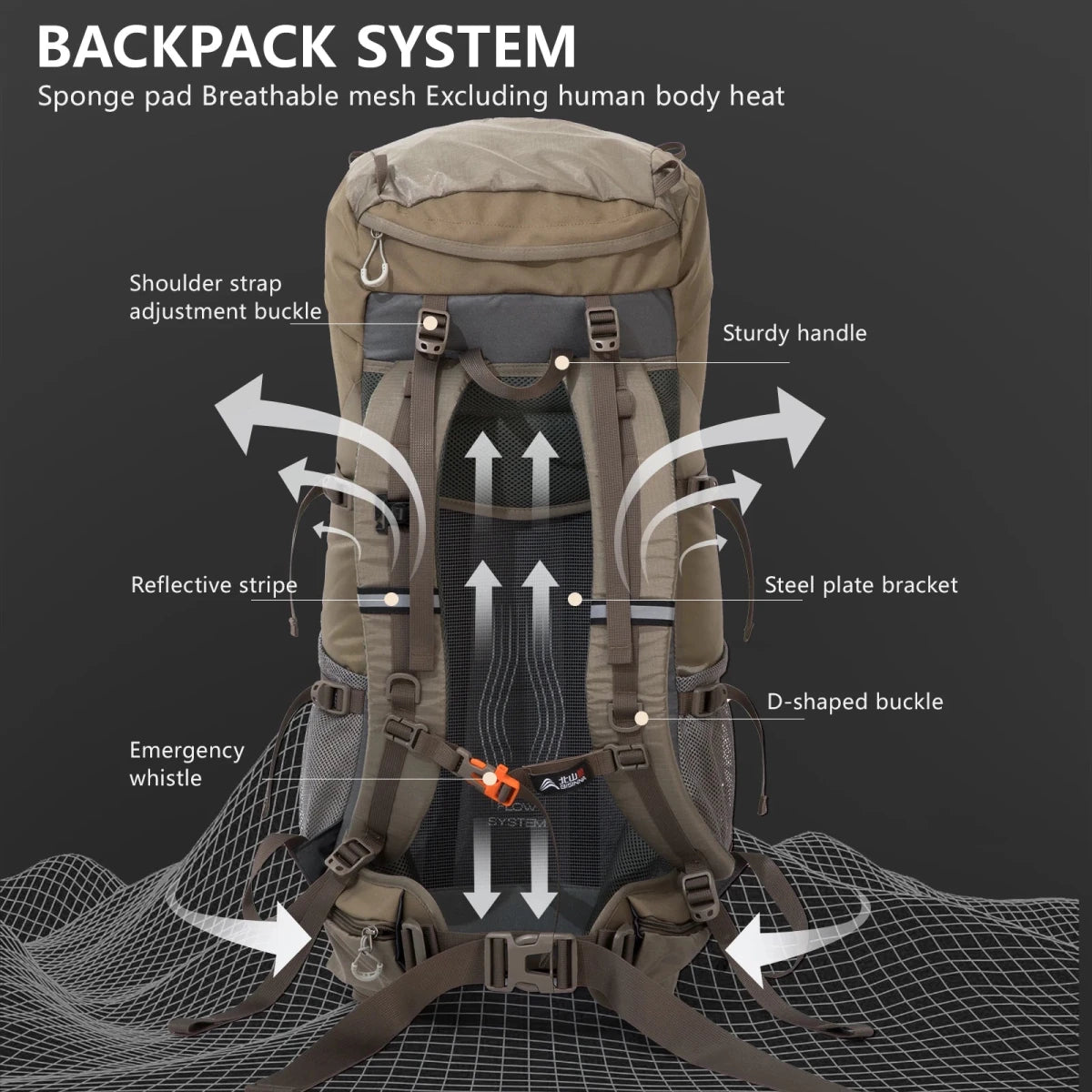 Sac à dos de trekking 1,58 kg avec housse de pluie 70L "BISINNA - B042" - Planète Rando