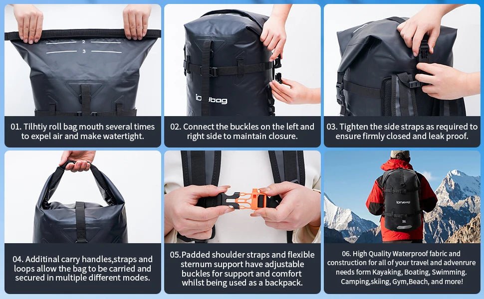 Sac à dos étanche / Idrybag IP68 pour les sports d'eau 35L / 55L "Idrybag - Waterproof bag" - Planète Rando