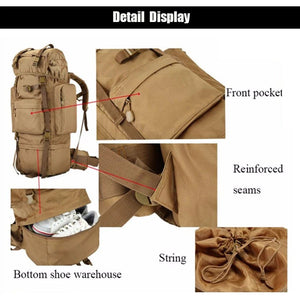 Sac à dos tactique avec housse de pluie 100L résistant 900D "L&Q Army - BL023" - Planète Rando