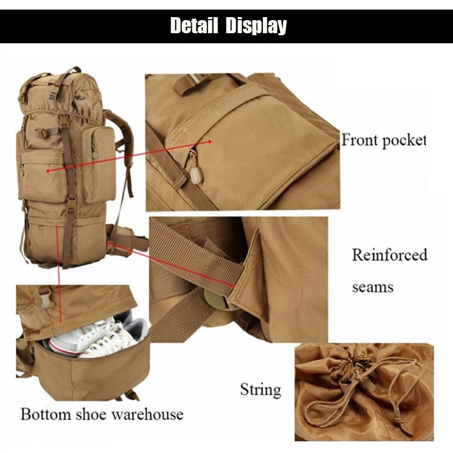 Sac à dos tactique avec housse de pluie 100L résistant 900D "L&Q Army - BL023" - Planète Rando
