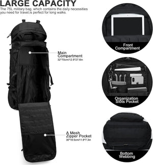 Sac à dos tactique grande capacité 75L avec MOLLE systeme "Mardingtop - M6312" - Planète Rando