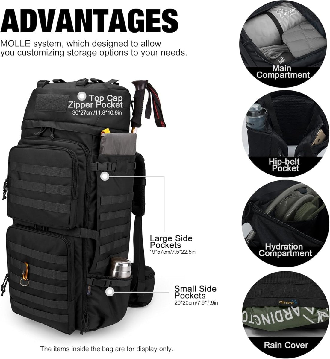 Sac à dos tactique grande capacité 75L avec MOLLE systeme "Mardingtop - M6312" - Planète Rando