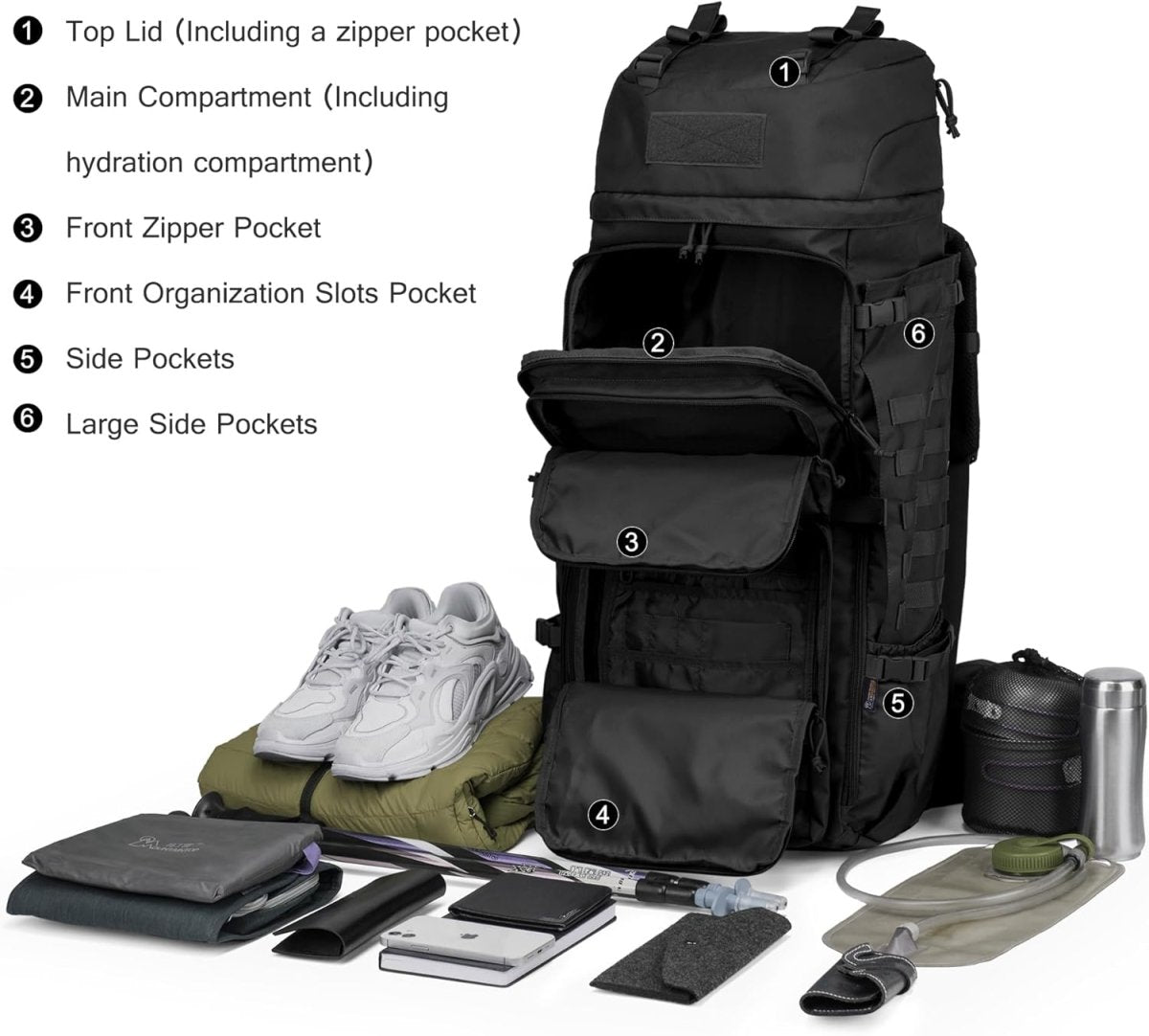 Sac à dos tactique grande capacité 75L avec MOLLE systeme "Mardingtop - M6312" - Planète Rando