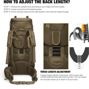 Sac à dos tactique LQ Army 75 L, en tissu Oxford imperméable, système MOLLE, tour de poitrine réglable, idéal pour la randonnée ou la survie en plein air.