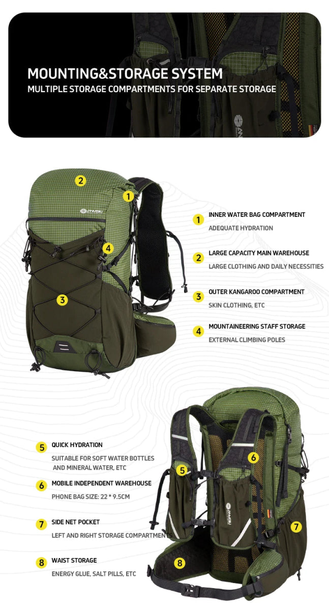 Sac à dos ultraléger pour le trekking et le trail 30L "ANMEILU - AML1066" - Planète Rando
