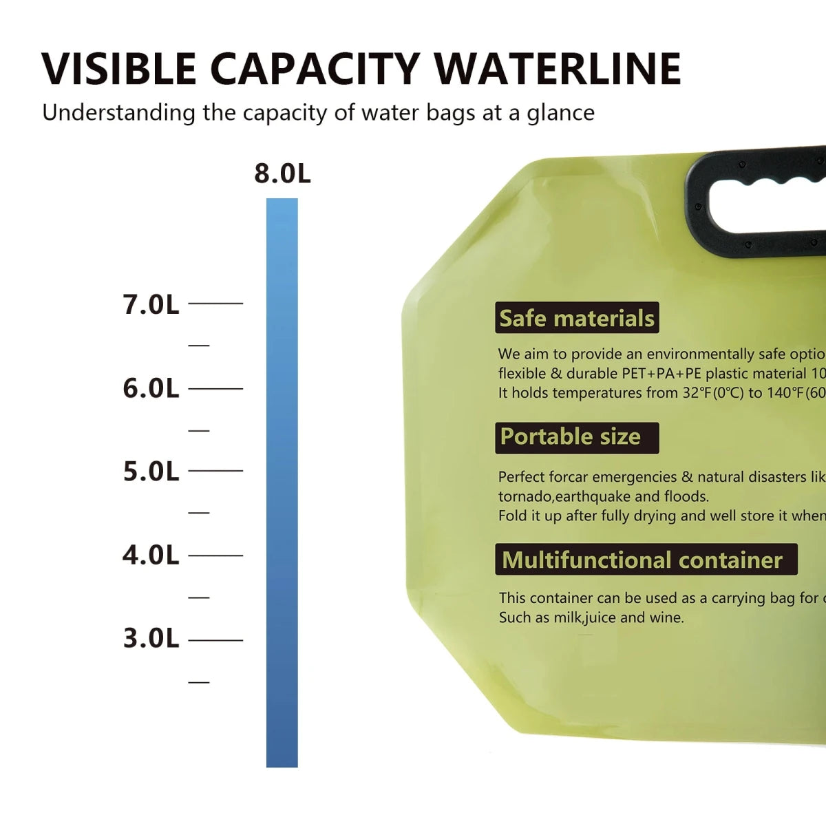 Sac à eau pliable 8L "Bisinna - Water Storage bag" - Planète Rando