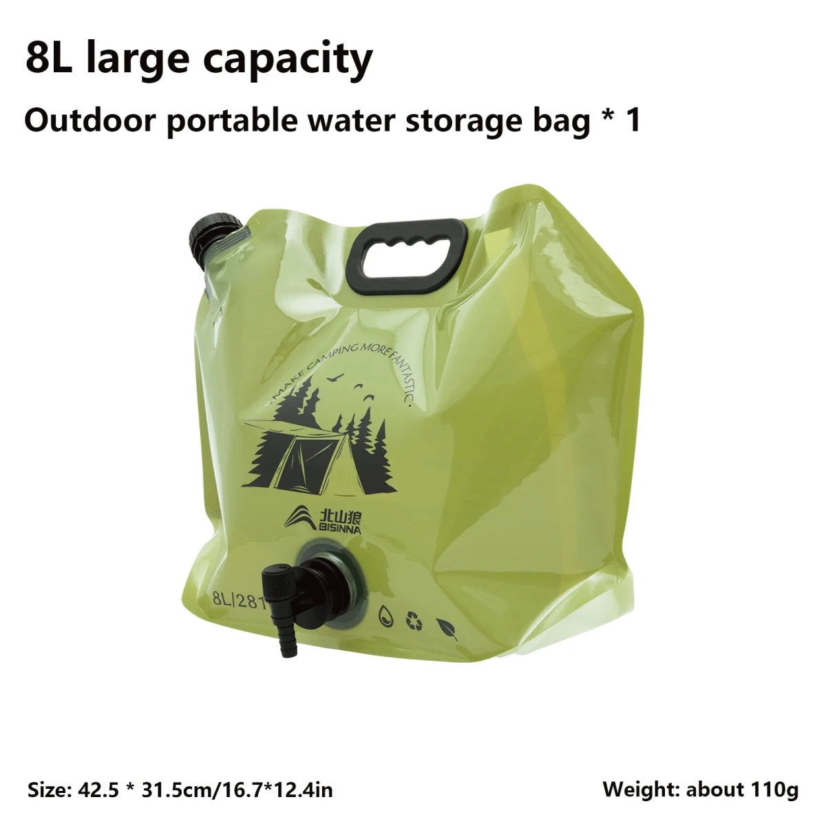 Sac à eau pliable 8L "Bisinna - Water Storage bag" - Planète Rando