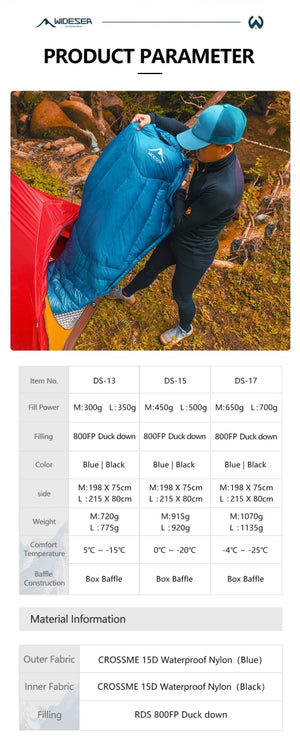 Sac de couchage ultralight en duvet de canard 800 FP & nylon imperméable RDS "Widesea - DS Series" - Planète Rando