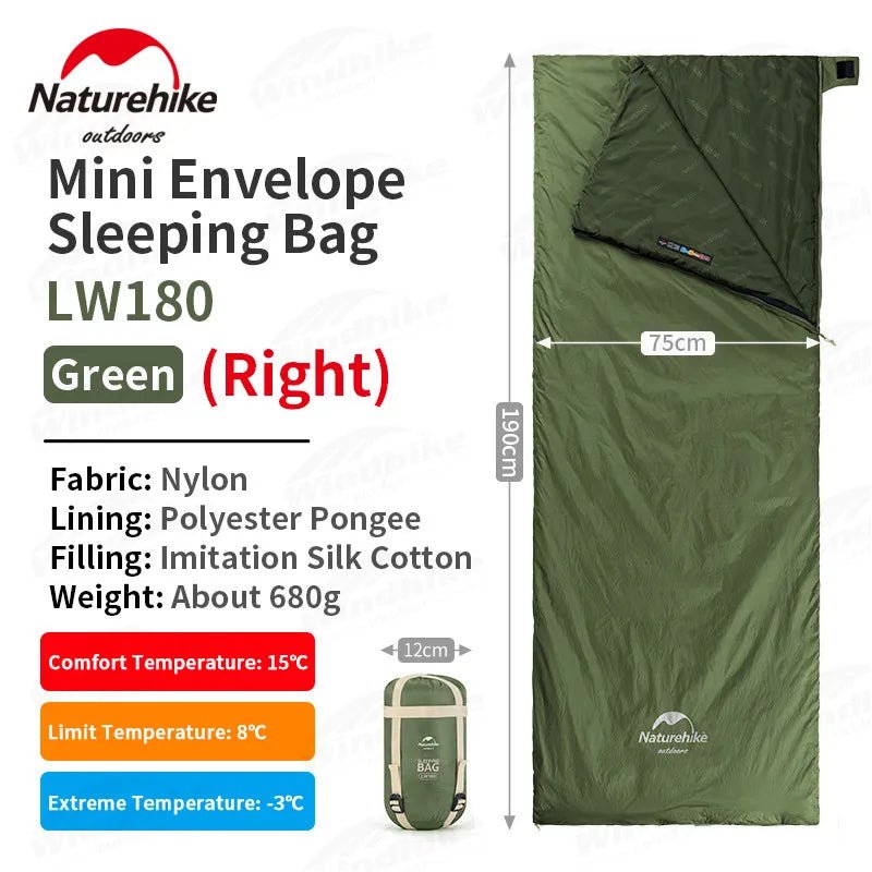 Sac de couchage ultralight & imperméable +15°C (à partir de 680g) "Naturehike - LW180" - Planète Rando