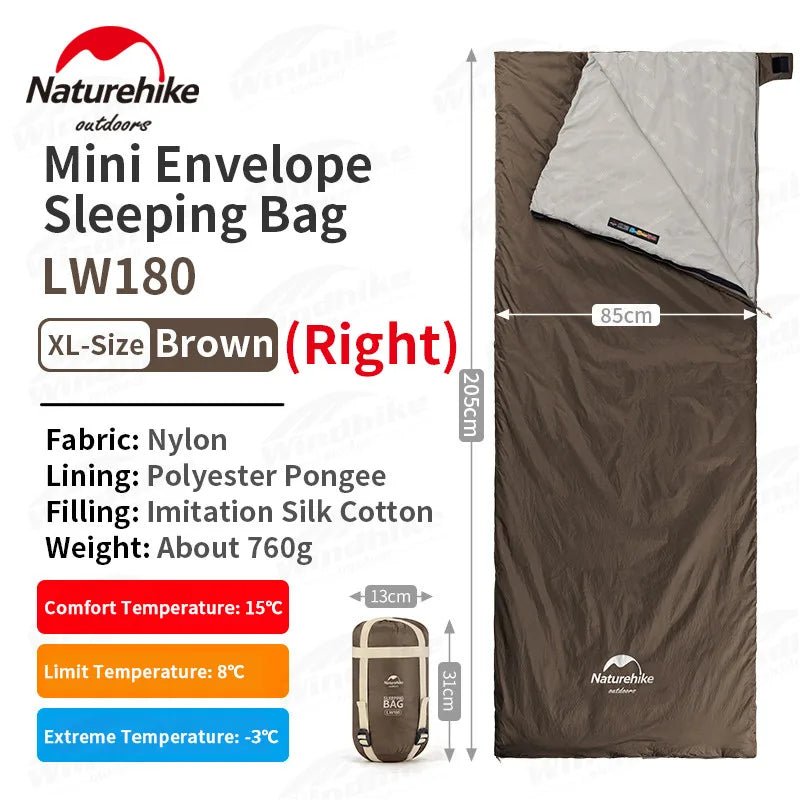 Sac de couchage ultralight & imperméable +15°C (à partir de 680g) "Naturehike - LW180" - Planète Rando