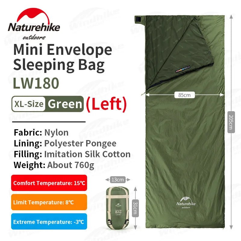 Sac de couchage ultralight & imperméable +15°C (à partir de 680g) "Naturehike - LW180" - Planète Rando