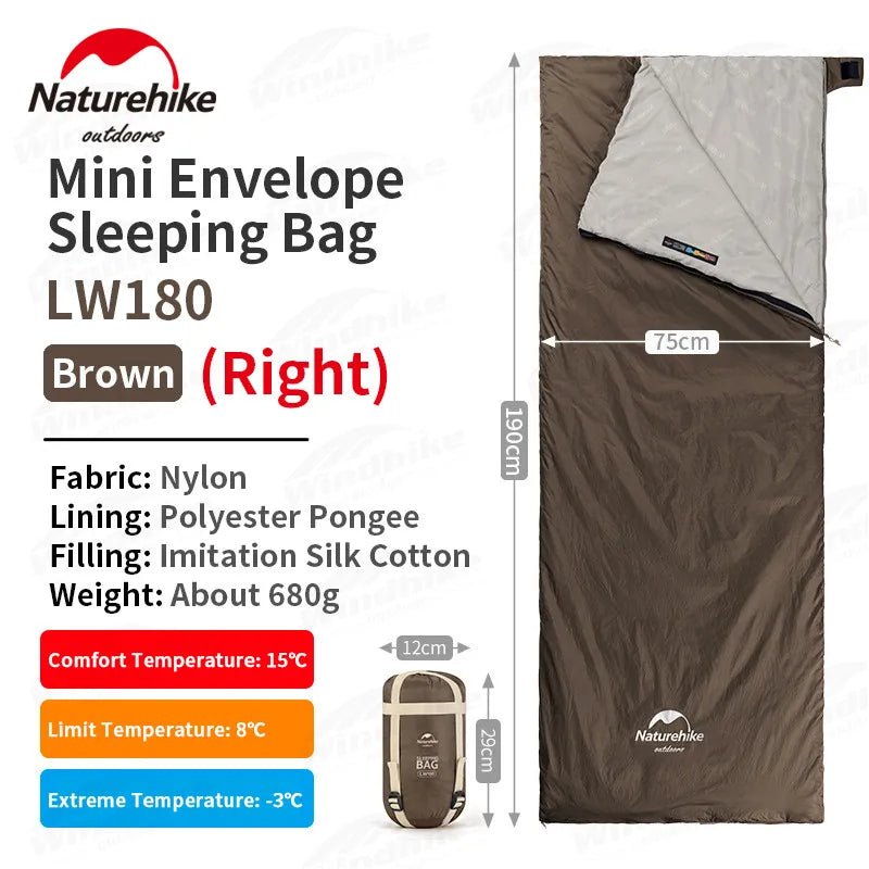 Sac de couchage ultralight & imperméable +15°C (à partir de 680g) "Naturehike - LW180" - Planète Rando