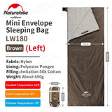 Sac de couchage ultralight & imperméable +15°C (à partir de 680g) "Naturehike - LW180" - Planète Rando