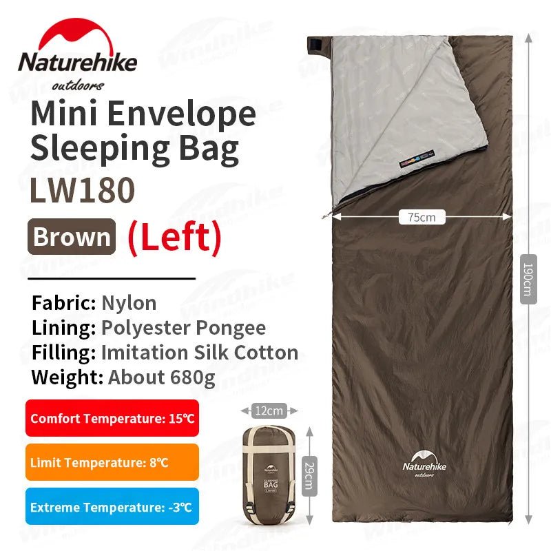 Sac de couchage ultralight & imperméable +15°C (à partir de 680g) "Naturehike - LW180" - Planète Rando