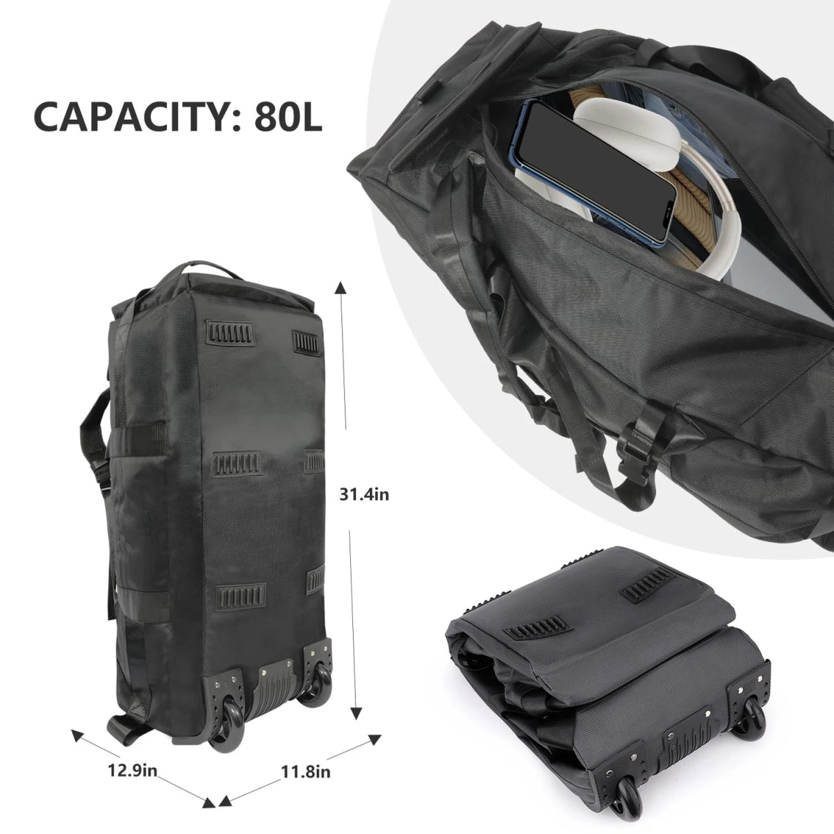 Sac de voyage à roulettes 80L pliable et résistant avec bandoulière pour le voyage "Snap Tactical - Duffle Bag" - Planète Rando