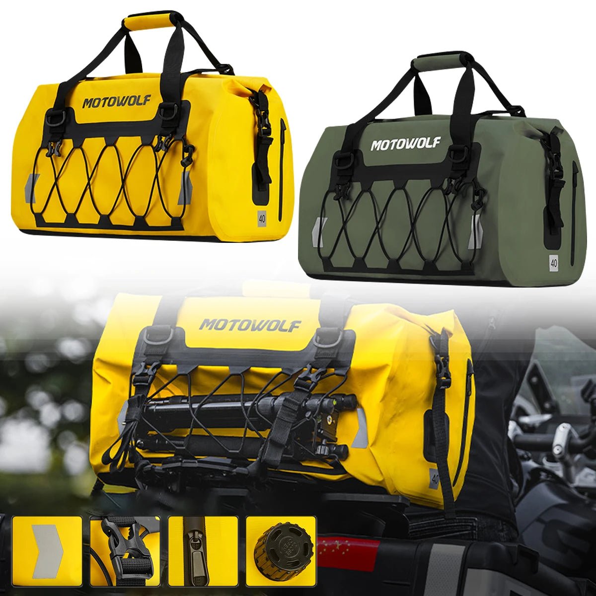 Sacoche de selle arrière de moto / vélo de 40L à 90L "MotoWolf - MTW Series" - Planète Rando