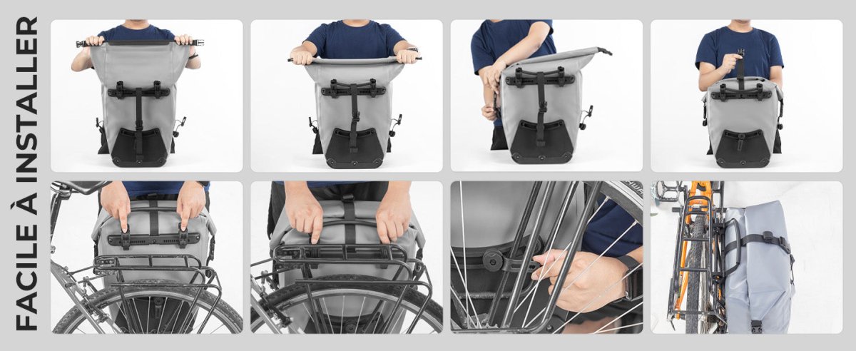 Sacoche de vélo 100% imperméable sur porte - bagages arrière avec poche filet 25L "Rockbros - AS002 - 2" - Planète Rando