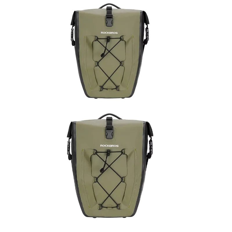 Sacoche de vélo 100% imperméable sur porte - bagages arrière avec poche filet 25L "Rockbros - AS002 - 2" - Planète Rando