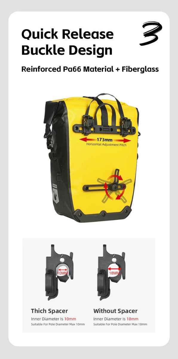 Sacoche de vélo 25L pour porte - bagages arrière de vélo 100% imperméable "Rhinowalk - BPB0904" - Planète Rando