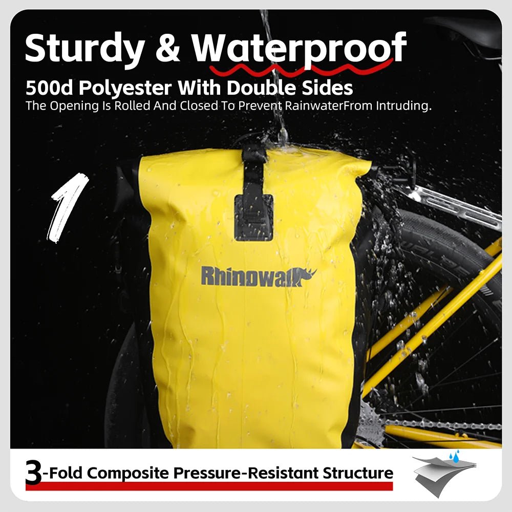 Sacoche de vélo 25L pour porte - bagages arrière de vélo 100% imperméable "Rhinowalk - BPB0904" - Planète Rando