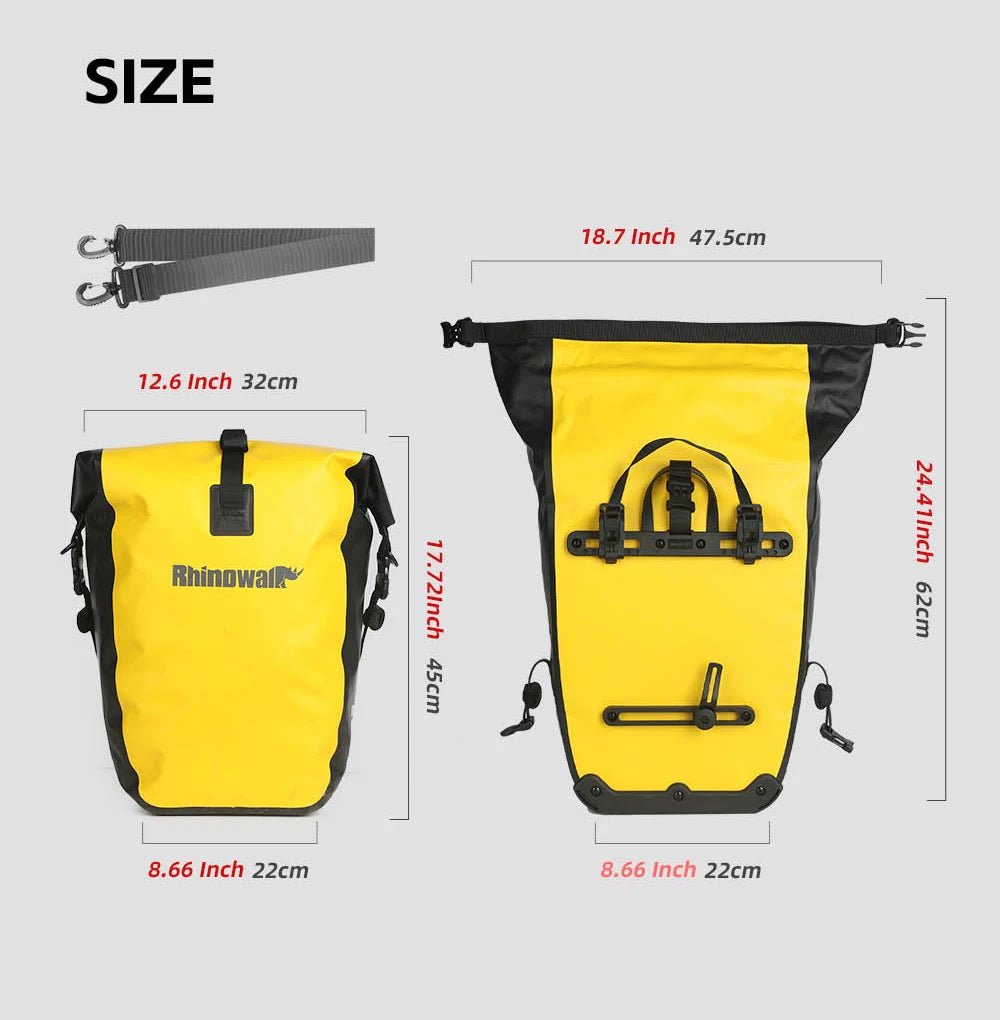 Sacoche de vélo 25L pour porte - bagages arrière de vélo 100% imperméable "Rhinowalk - BPB0904" - Planète Rando