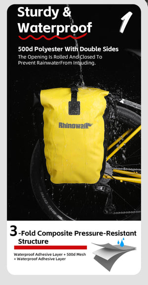 Sacoche de vélo 25L pour porte - bagages arrière de vélo 100% imperméable "Rhinowalk - BPB0904" - Planète Rando