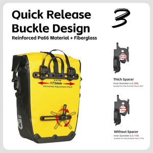 Sacoche de vélo 25L pour porte - bagages arrière de vélo 100% imperméable "Rhinowalk - BPB0904" - Planète Rando