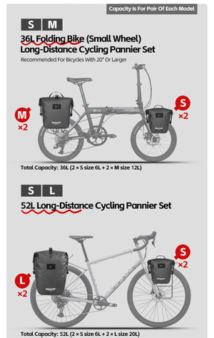 Sacoche de vélo de 6L à 25L sur porte - bagage 100% imperméable "Rhinowalk - Traveler series" - Planète Rando