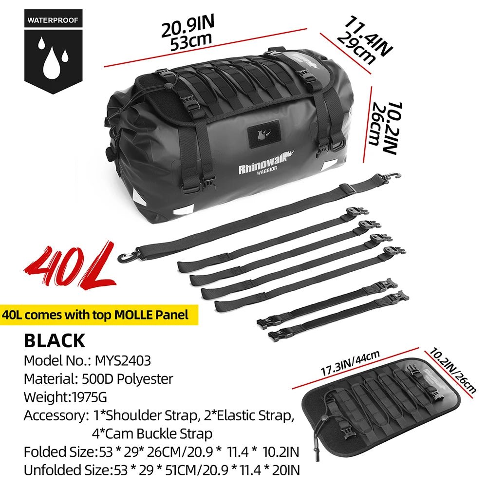 Sacoche latérale étanche de selle / porte - bagage 20L/40L/65L "Rhinowalk - "Warrior" - Planète Rando