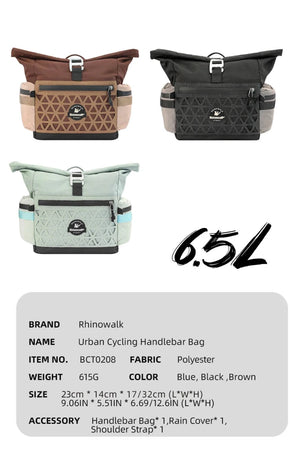 Sacoche / panier de guidon à fixation rapide avec housse de pluie 6,5L "Rhinowalk - Cosmopolis BCT0208" - Planète Rando