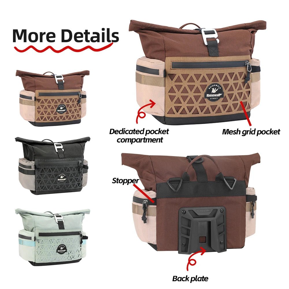 Sacoche / panier de guidon à fixation rapide avec housse de pluie 6,5L "Rhinowalk - Cosmopolis BCT0208" - Planète Rando