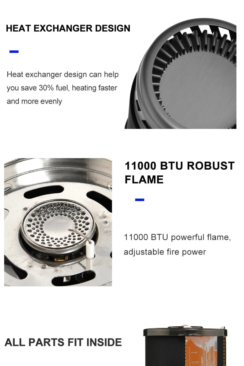Système de cuisson avec réchaud à gaz de 1100 BTU et cafetière à piston de 900ML "Widesea - WSJC - 001" - Planète Rando