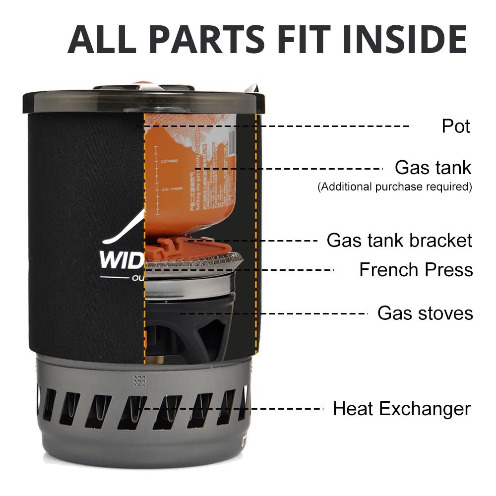 Système de cuisson avec réchaud à gaz de 1100 BTU et cafetière à piston de 900ML "Widesea - WSJC - 001" - Planète Rando