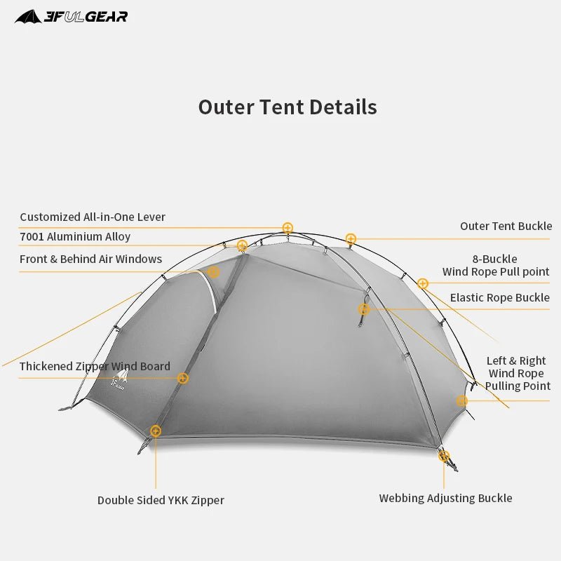 Tente de bivouac autoportante ultralégère pour 2 personnes 1,8kg "3F UL GEAR - TaiJi 2" - Planète Rando