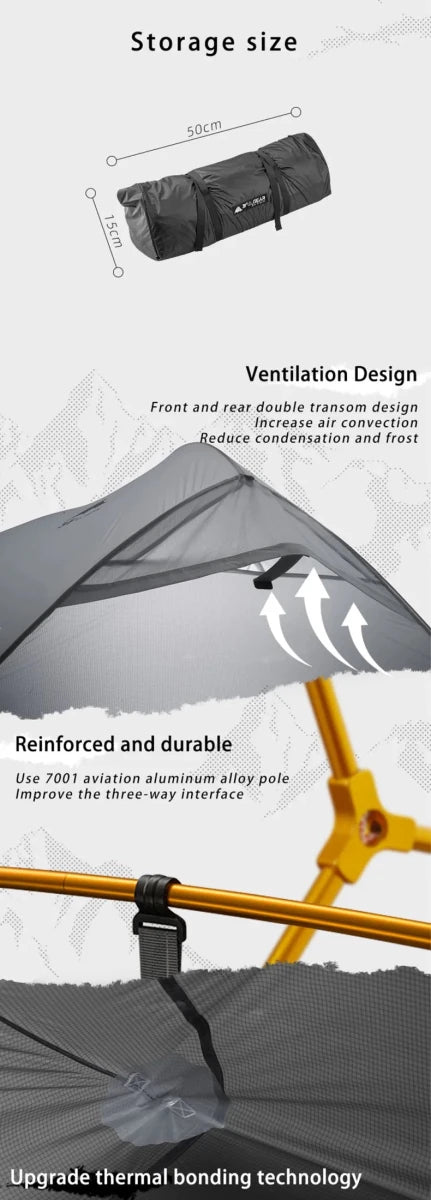 Tente de bivouac / camping double - parois autoportante en nylon ultraléger 15D enduit de silicone "3F UL Gear - Floating Cloud" - Planète Rando