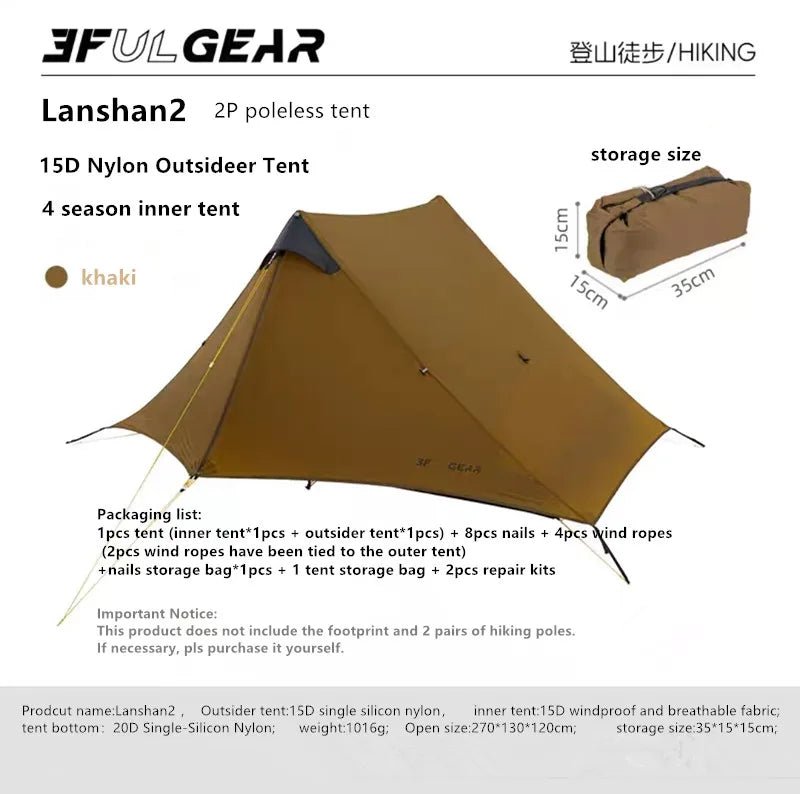 Tente de bivouac ultra - légère pour 2 personnes à double - parois 1,2kg "3F UL GEAR - Lanshan 2" - Planète Rando