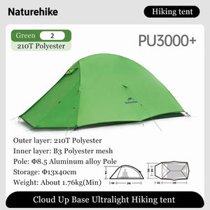 Tente de bivouac ultralégère pour 1 ou 2 personnes 1,50kg "Naturehike - Cloud Up Base" - Planète Rando