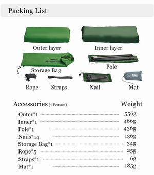Tente de bivouac ultralégère pour 1 ou 2 personnes 1,50kg "Naturehike - Cloud Up Base" - Planète Rando