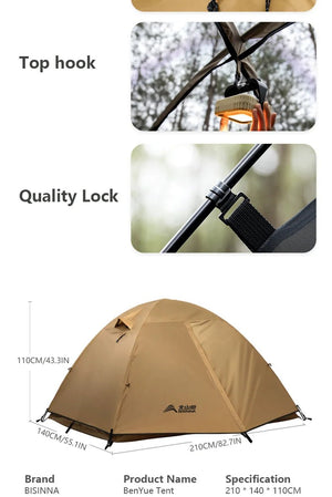 Tente de bivouac/camping pour 2 personnes à double parois 2,16kg "BISINNA - ZL105" - Planète Rando