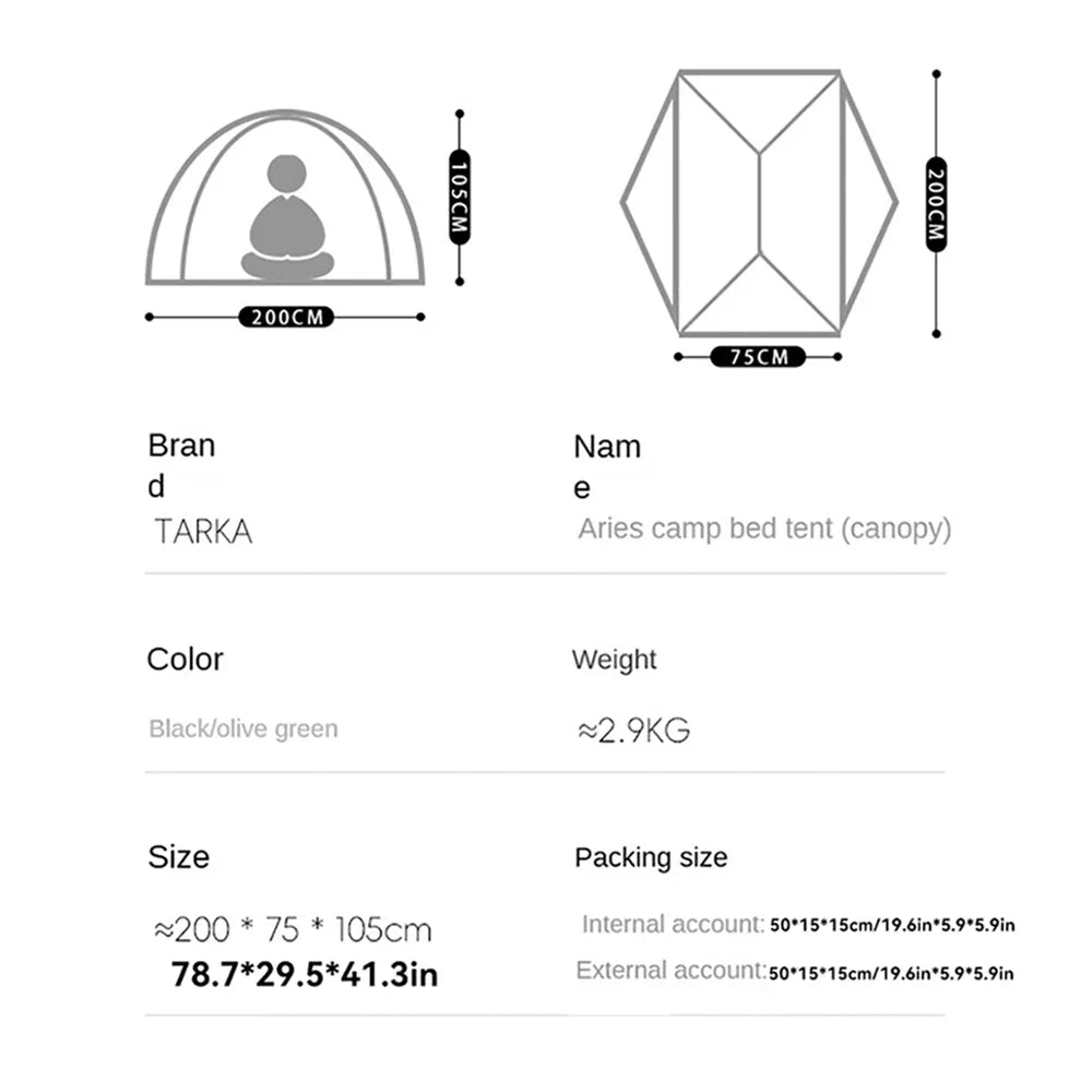 Tente de lit de camping double - parois pour 1 personne "TARKA Outdoor - Aries" - Planète Rando