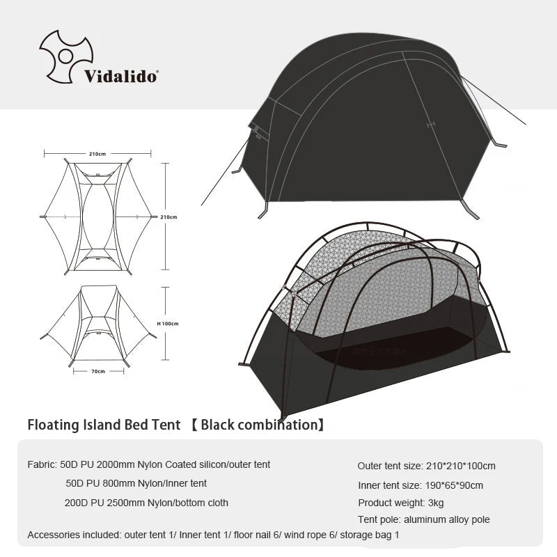 Tente de lit pour 1 personne avec moustiquaire et double - parois "Vidalido - Floating tent" - Planète Rando
