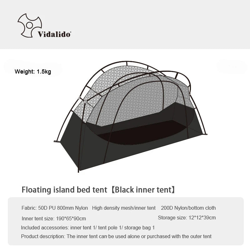 Tente de lit pour 1 personne avec moustiquaire et double - parois "Vidalido - Floating tent" - Planète Rando