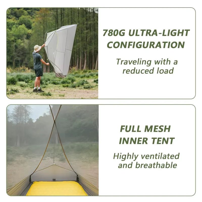 Tente de randonnée ultralégère en nylon 10D pour 1 à 2 personnes à partir de 780g "Naturehike - Star River EXT" - Planète Rando