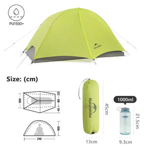 Tente de randonnée ultralégère en nylon 10D pour 1 à 2 personnes à partir de 780g "Naturehike - Star River EXT" - Planète Rando
