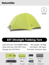 Tente de randonnée ultralégère en nylon 10D pour 1 à 2 personnes à partir de 780g "Naturehike - Star River EXT" - Planète Rando