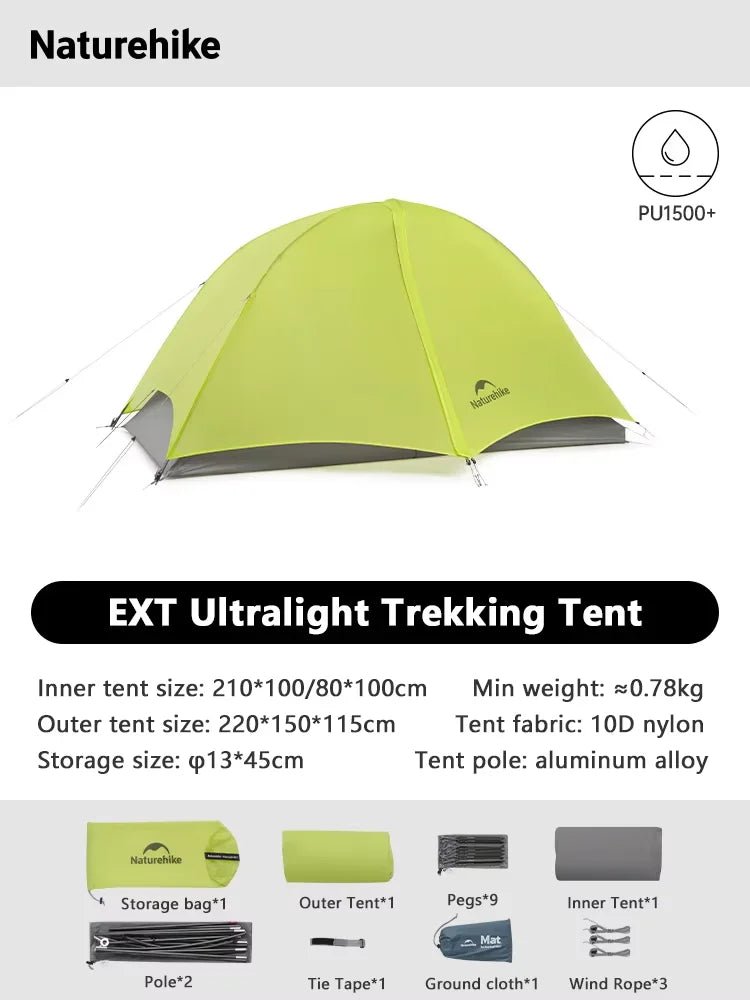 Tente de randonnée ultralégère en nylon 10D pour 1 à 2 personnes à partir de 780g "Naturehike - Star River EXT" - Planète Rando