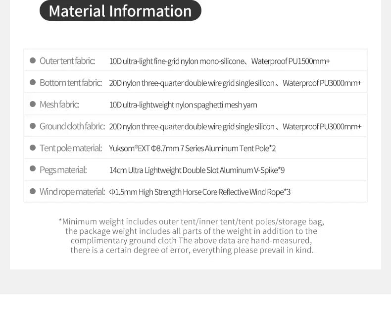 Tente de randonnée ultralégère en nylon 10D pour 1 à 2 personnes à partir de 780g "Naturehike - Star River EXT" - Planète Rando