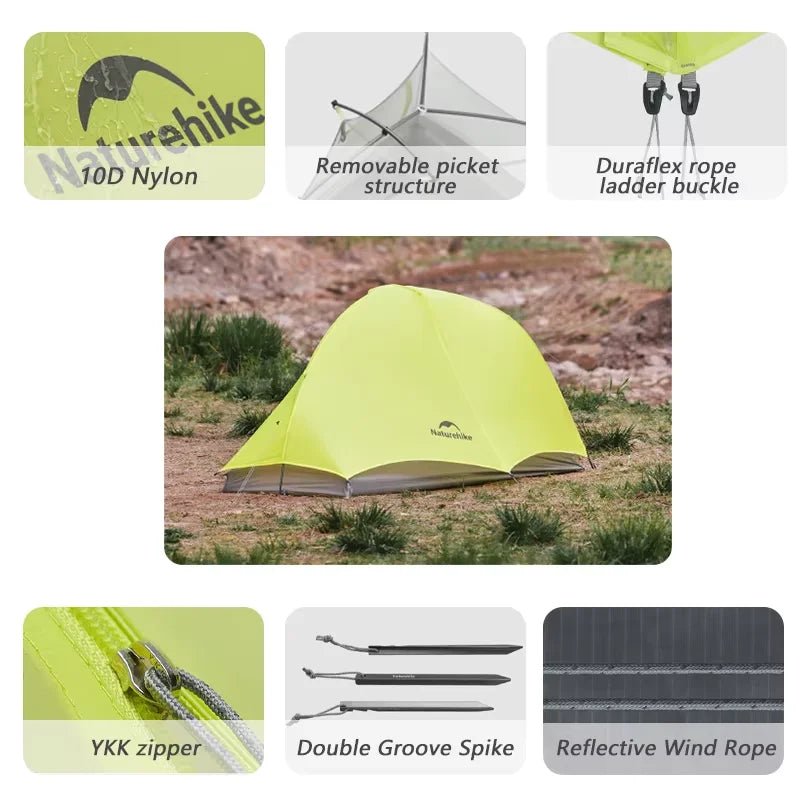 Tente de randonnée ultralégère en nylon 10D pour 1 à 2 personnes à partir de 780g "Naturehike - Star River EXT" - Planète Rando
