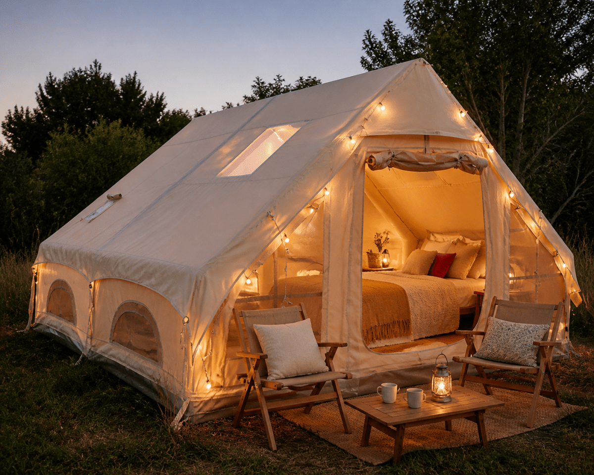 Tente gonflable familiale jusqu'à 12 personnes 12m2 avec fenêtre de toit en tissu Oxford 420D "Youqi - Glamping 12" - Planète Rando